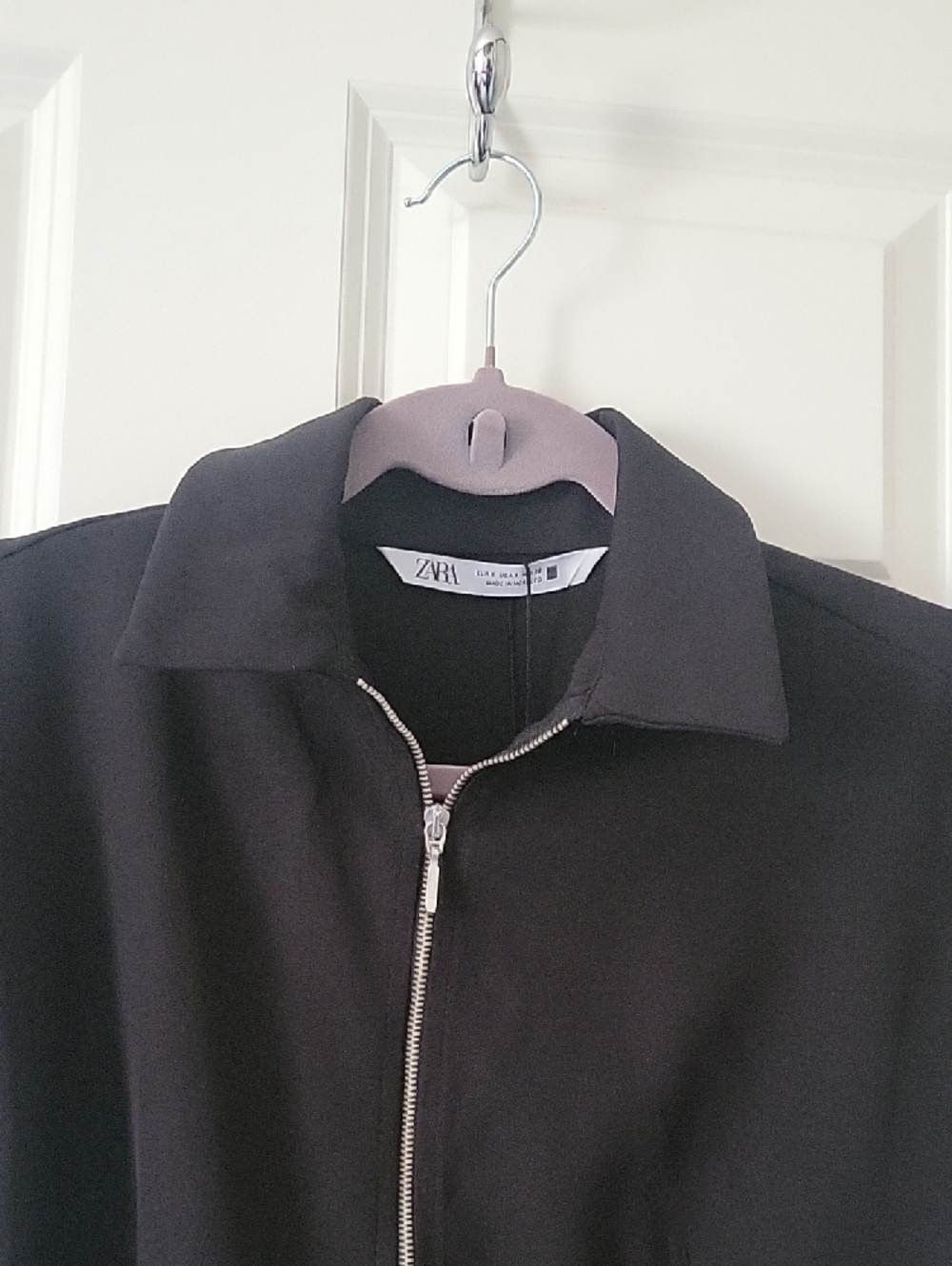 Zara Black Zip Front Mini Dress Collar Cap Sleeve A-Line Womens Size S NWT - Picture 5 of 9